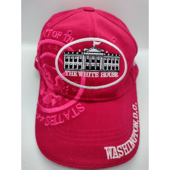 The White House Embroidered Baseball Cap Hat Washington DC USA Flag Pink Acrylic - Picture 1 of 7